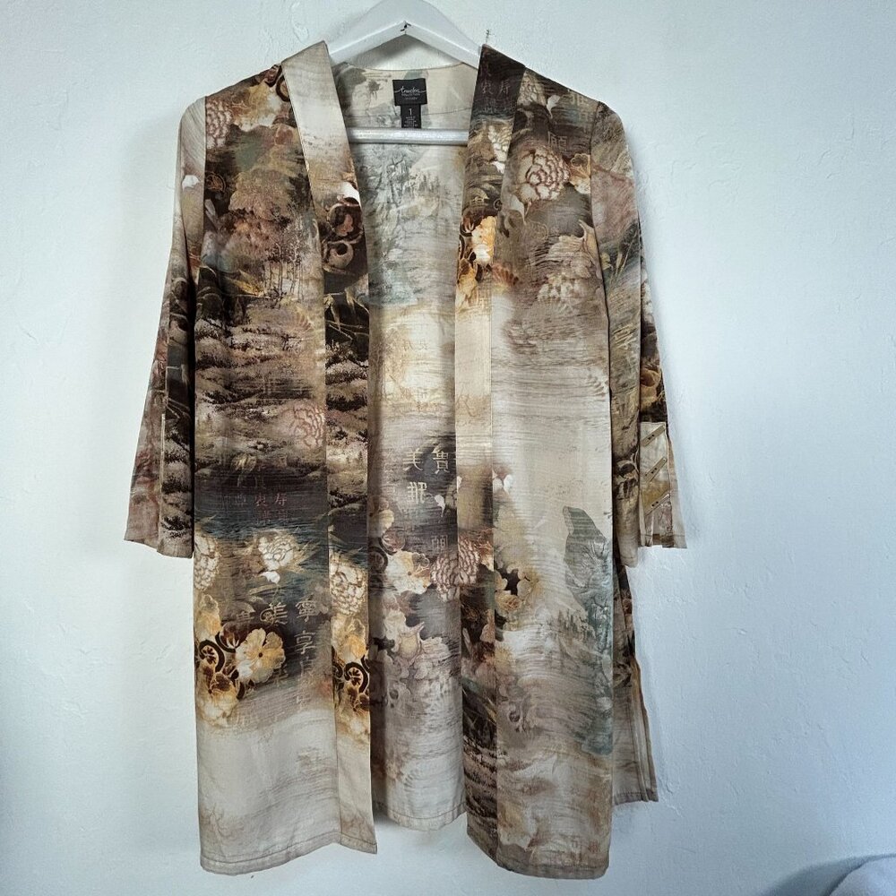 Chico's Travelers Collection Womens Printed Duster Jacket Size 1 Brown NWOT
